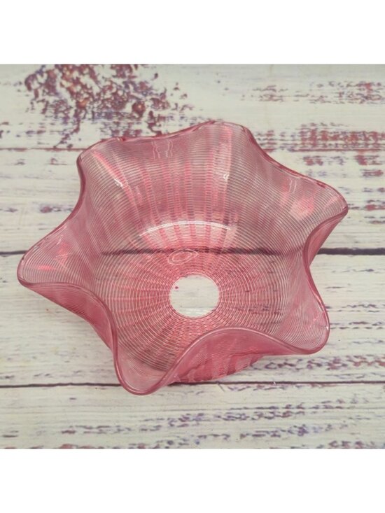 Other - Antique Victorian Cranberry Art Glass Threaded & Ruffled Bowl With Elegant Swirl